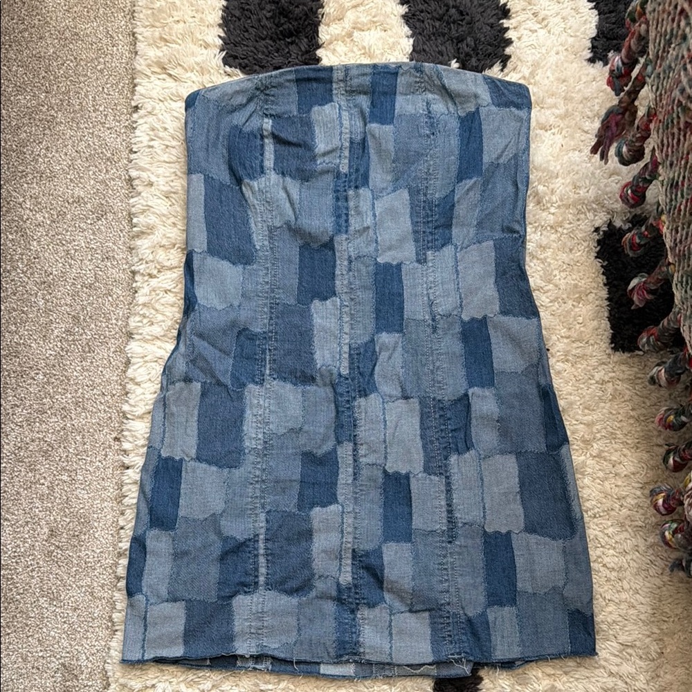 Patchwork Denim Strapless Dress
